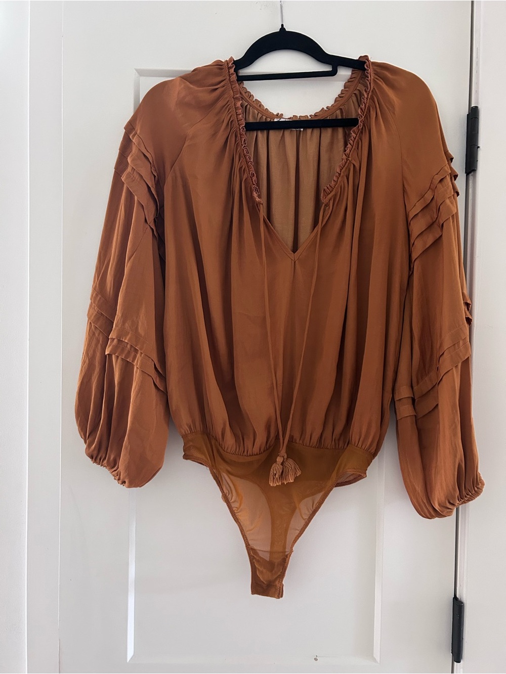 Free People all TucksBurnt Orange Peasant Bodysuit